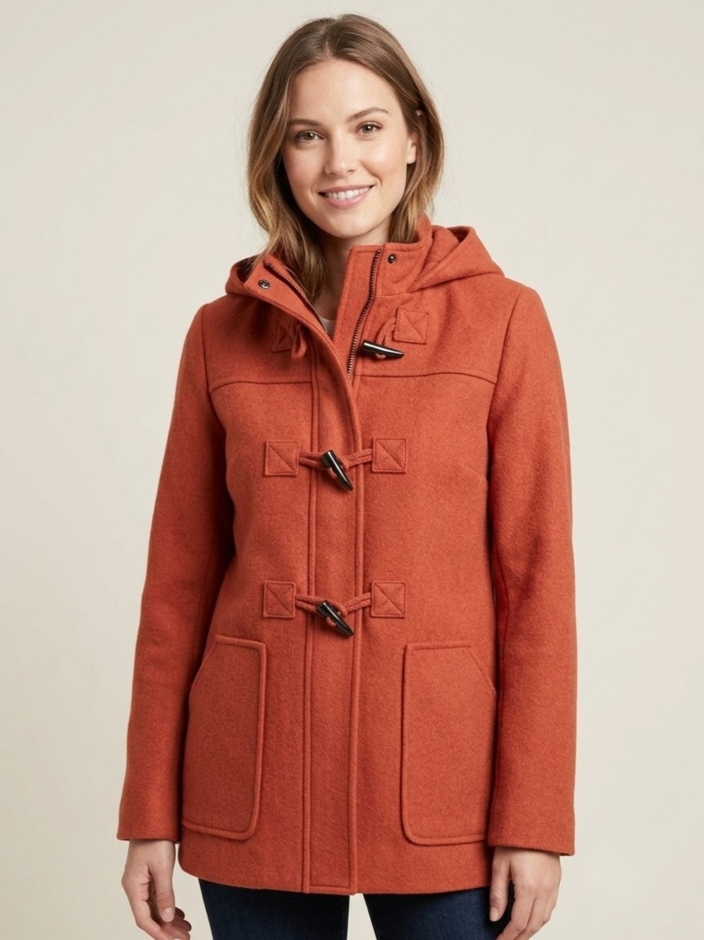Merona Hooded Toggle Pea Coat in Rust Orange